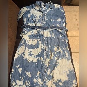 Ashley Stewart Blue and White Tie-Dye Dress